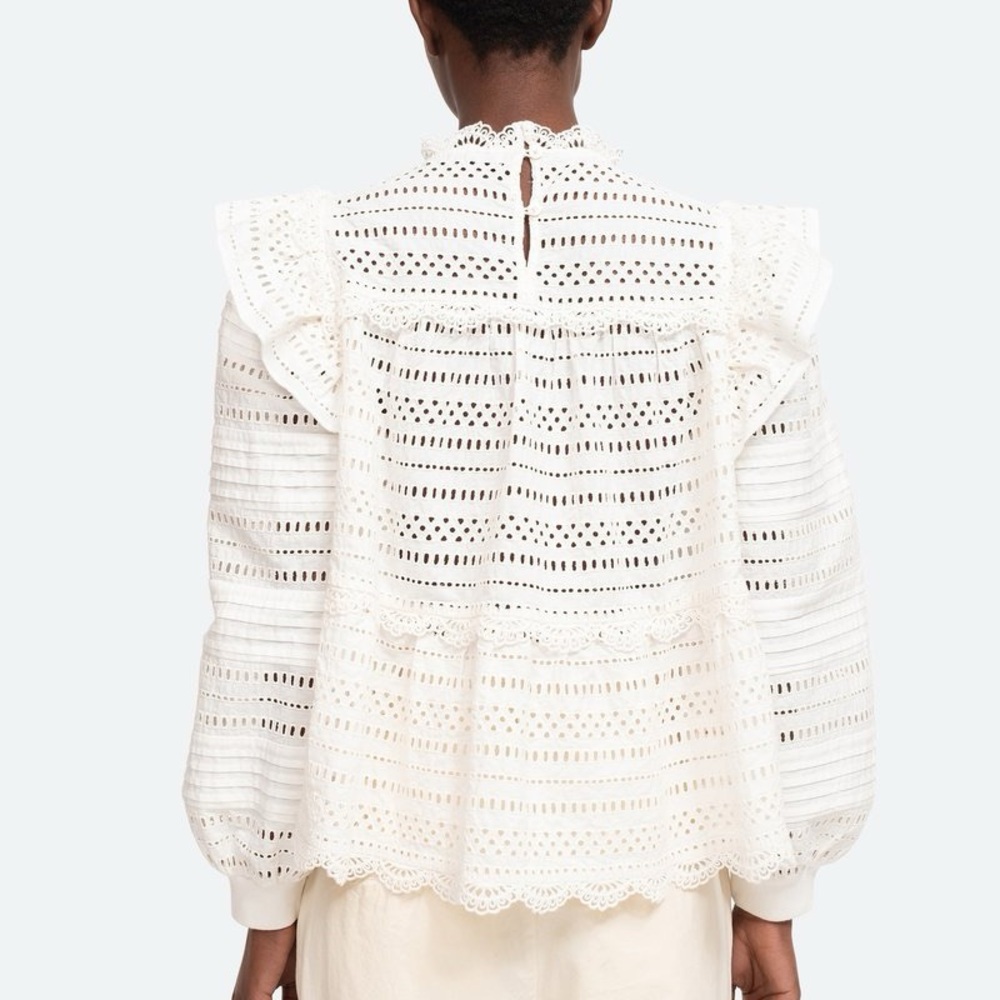 Sea New York White Eyelet Lace Paneled Blouse - Picture 4 of 16
